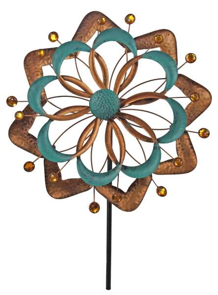 Dekoratives Windrad – Blütenförmiger Metall-Windrad mit Pastel und Kupferakzenten